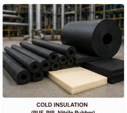 Cold insulation materials including PUF, PIR, and nitrile rubber systems